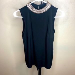 Moa Moa Black Blouse w/Jeweled Collar Small